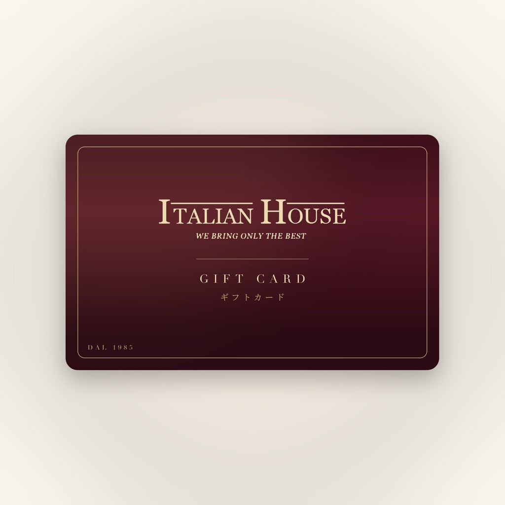 ADRIA ギフトカード。ITALIAN HOUSE のロゴを金色であしらった深いワインレッドのカード