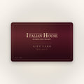 ADRIA ギフトカード。ITALIAN HOUSE のロゴを金色であしらった深いワインレッドのカード