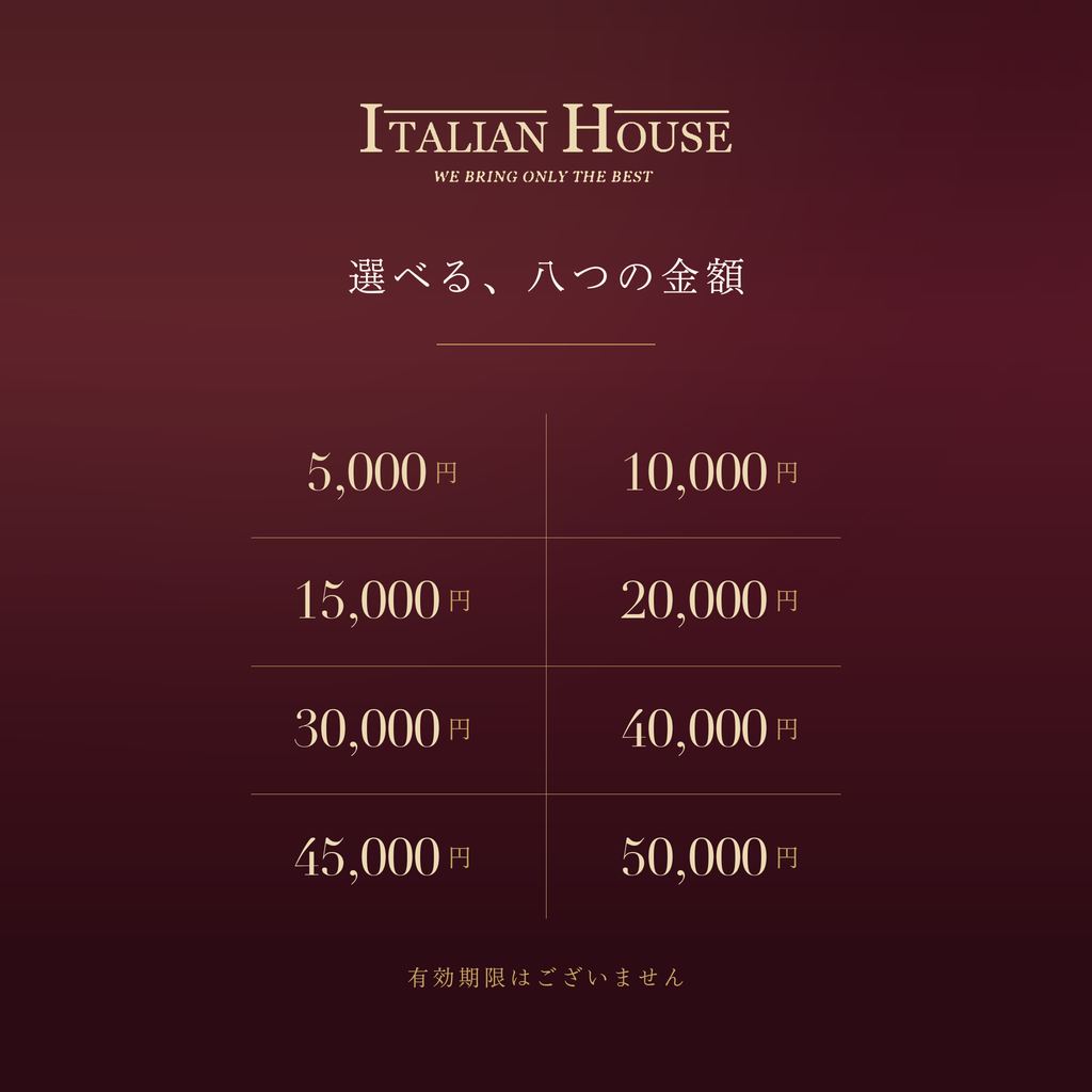 ギフトカードの金額一覧。5,000円から50,000円まで8種類